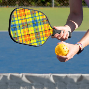Gelb Orange Blau Kariertes Tartan Design Pickleball Schläger