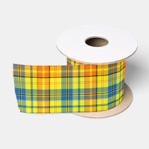 Gelb Orange Blau Kariertes Tartan Design Satinband