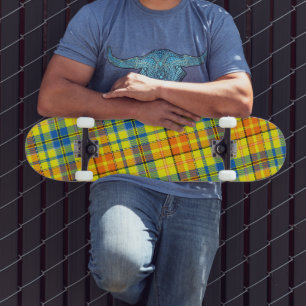 Gelb Orange Blau Kariertes Tartan Design Skateboard