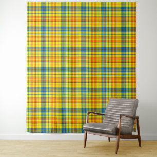 Gelb Orange Blau Kariertes Tartan Design Wandteppich