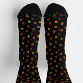 Gelb-orange-braune Paw Prints Muster Schwarz Socken