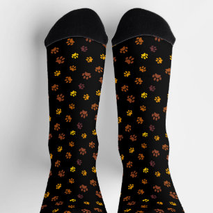 Gelb-orange-braune Paw Prints Muster Schwarz Socken