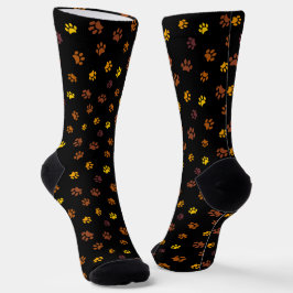 Gelb-orange-braune Paw Prints Muster Schwarz Socken