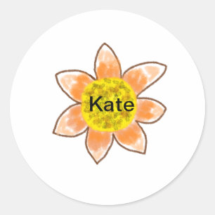 Gelb-orange-braune Sonnenblume fügen den Text flor Runder Aufkleber