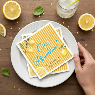 Gelb Orange gestreifte Ciao Bambino Baby Shower Serviette