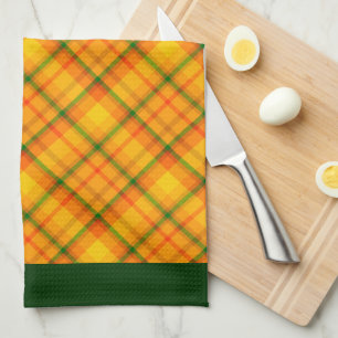 Gelb Orange Gingham Kariert Grüne Ränder Geschirrtuch