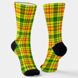 Gelb Orange Grün Kariertes Tartan-Design  Socken