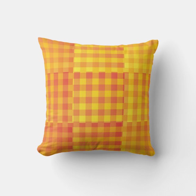 Gelb Orange Karo-Patchworkmuster Kissen (Vorderseite)