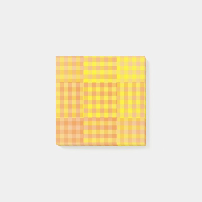 Gelb Orange Karo Patchworkmuster Post-it Klebezettel (Vorderseite)