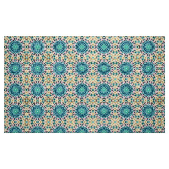 Gelb-orange, Minze und rosa Mandala. Stoff (Fat Quarter (45,7 x 55,9 cm))