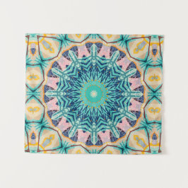 Gelb-orange, Minze und rosa Mandala. Wandteppich