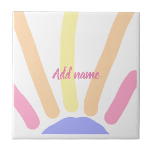 Gelb orange Regenbogen Retro Namenstext pink Fliese