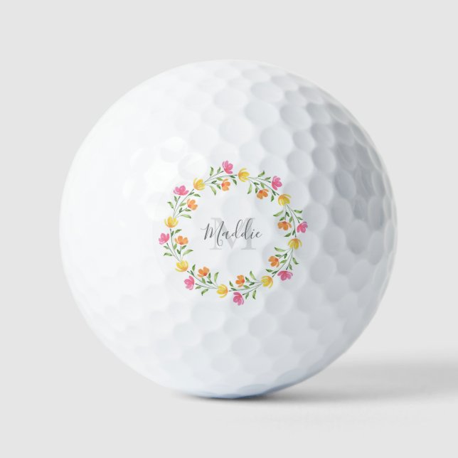 Gelb, orange, rosa Blumenkränz Golfball (Vorderseite)
