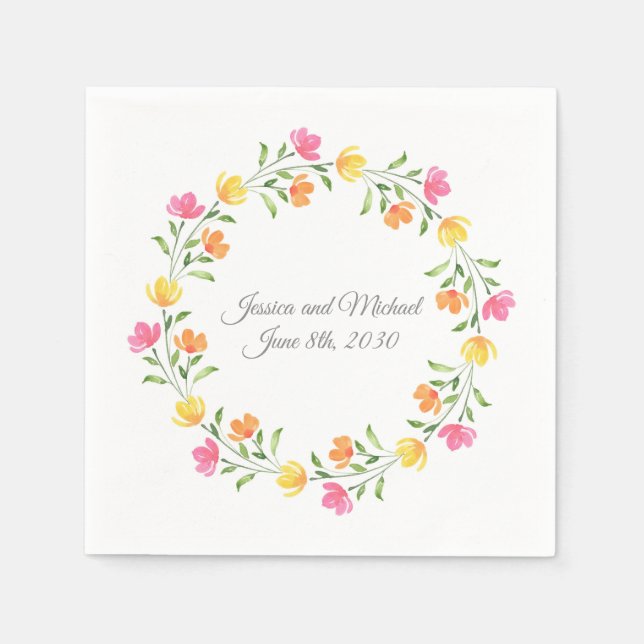 Gelb, orange, rosa Blumenkränz Serviette (Vorderseite)