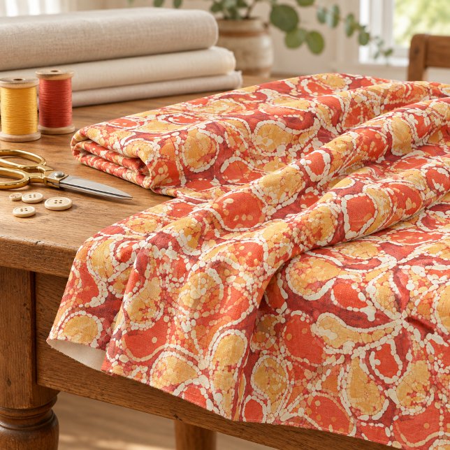 Gelb Orange Rot Bali Batik Stil Paisley Muster Stoff (Von Creator hochgeladen)