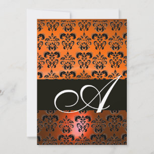 GELB ORANGE SCHWARZER DAMAST MONOGRAMM ,hellweiß Einladung