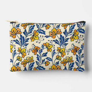 Gelb Orange Vintage-Folk Floral Blaues Blatt Zubehörtasche