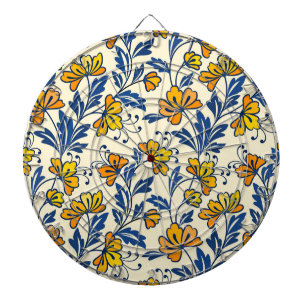 Gelb Orange Vintage-Volkskunst Blumen Blaues Blatt Dartscheibe
