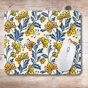 Gelb Orange Vintage-Volkstümliche Blumenmuster Bla Mousepad