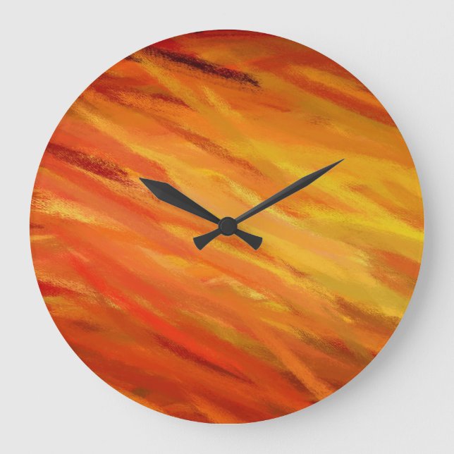 Gelb-orangee abstrakte Kunst-Malerei Große Wanduhr (Vorderseite)