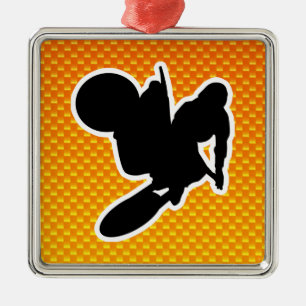 Gelb-orangee Motocross-Peitsche Silbernes Ornament