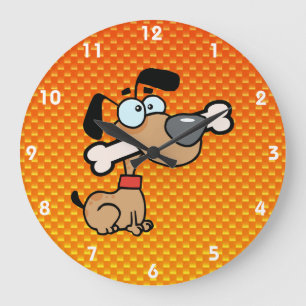 Gelb-orangeer Cartoon-Hund Große Wanduhr
