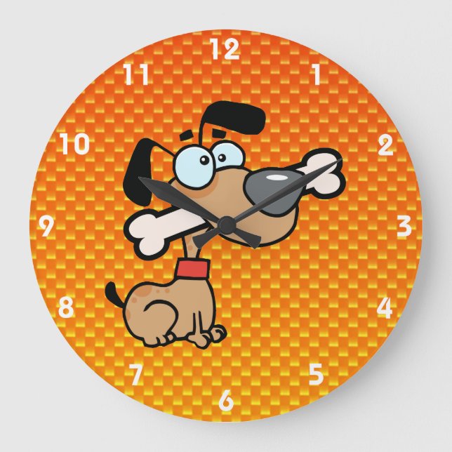 Gelb-orangeer Cartoon-Hund Große Wanduhr (Vorderseite)
