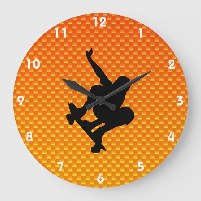 Gelb-orangeer Skateboarding Große Wanduhr (Vorderseite)
