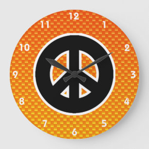 Gelb-orangees Friedenszeichen Große Wanduhr
