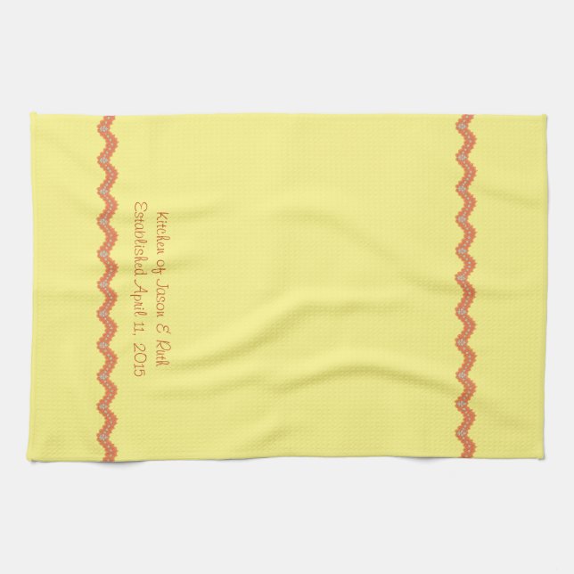 Gelb-orangees RicRac Monogramm-Tee-Geschirrtuch Handtuch (Horizontal)