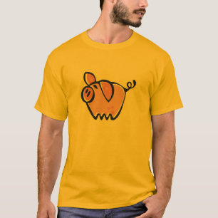 Gelb-orangees Schwein T-Shirt