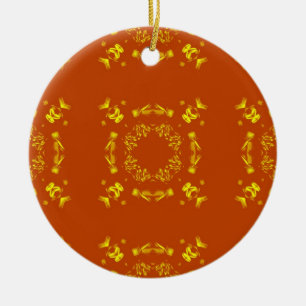 Gelb, orangefarbene, florale Damasken, Retromuster Keramik Ornament