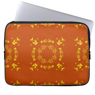 Gelb, orangefarbene, florale Damasken, Retromuster Laptopschutzhülle