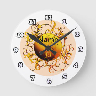 Gelb-orangefarbene Stammes-Yin-Yang-Uhr Runde Wanduhr