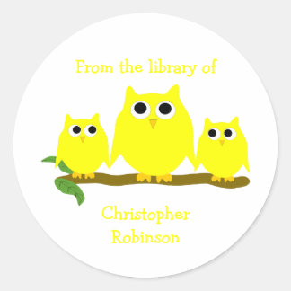 Gelb Owls Design-Exlibris Runder Aufkleber