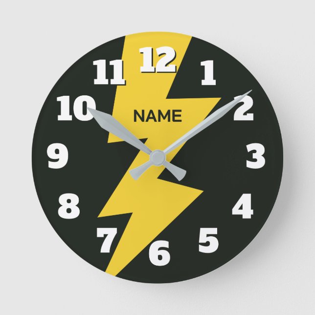 Gelb personalisierter Blitz Runde Wanduhr (Vorderseite)