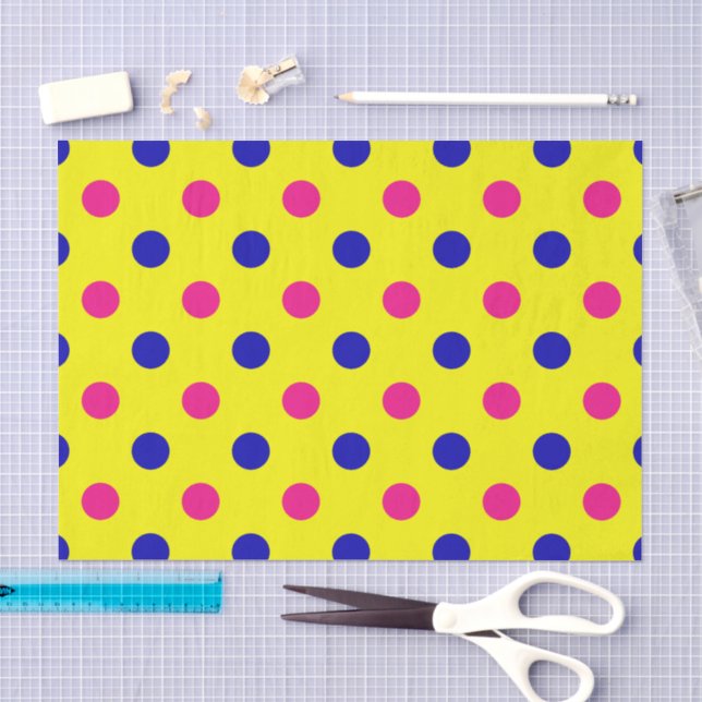 Gelb Pink Blau Punkte Muster Seidenpapier (Handwerk)