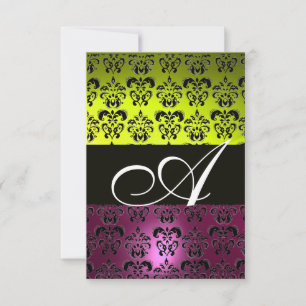 GELB PINK LILA SCHWARZ DAMAST MONOGRAMM fuchsia Einladung