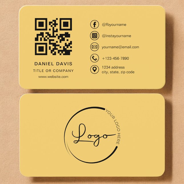 Gelb professioneller Logo-QR-Code  Visitenkarte (Von Creator hochgeladen)