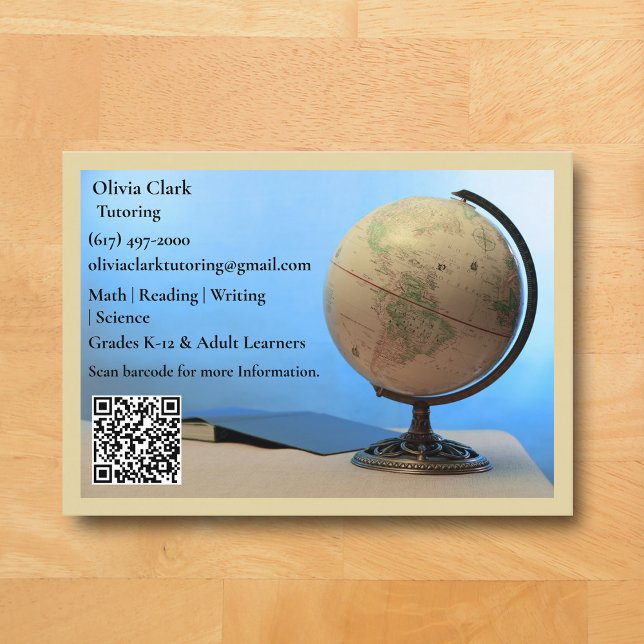 Gelb QR-Code-Tutor-Lehrer-Globus-Buch-Klassenzimme Visitenkarte (Light Yellow Globe Business Card for Teacher )