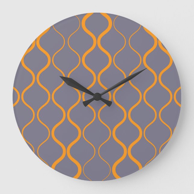 Gelb, Retro, coole trendige, kurvige, gewellte Ill Große Wanduhr (Vorderseite)