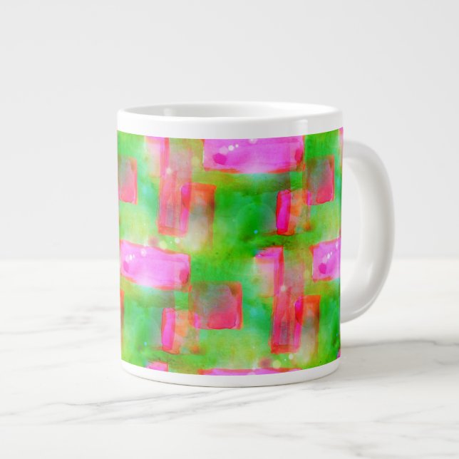 Gelb, rosa, abstrakt gestrichen, hell Jumbo-Tasse (Vorderseite Rechts)