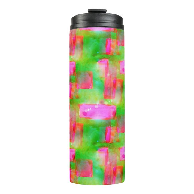 Gelb, rosa, abstrakt gestrichen, hell thermosbecher (Vorderseite)