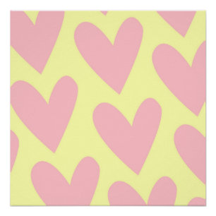 Gelb Rosa Cute Einfaches Herz Y2K Muster Poster