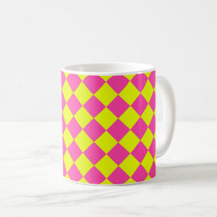 Gelb Rosa Diamant-Schachbrettmuster Kaffeetasse