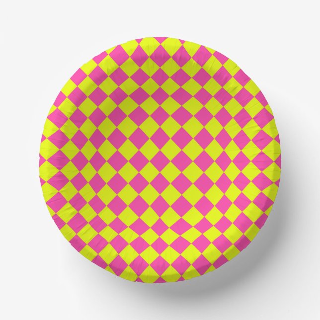 Gelb Rosa Diamant Schachbrettmuster Pappteller (Vorderseite)