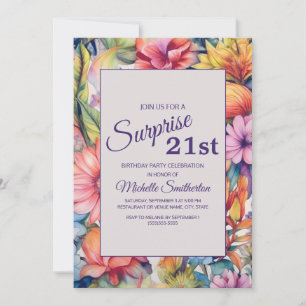 Gelb Rosa Lila Aquarell Blumen 21. Geburtstag Einladung
