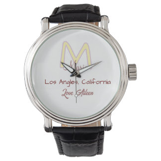 gelb rosa Monogramm Name Liebe Stadt marron trendy Armbanduhr