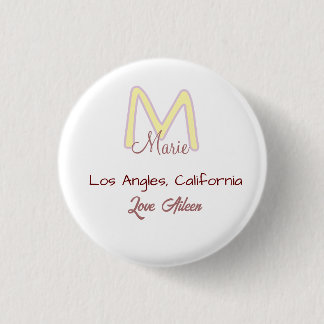 gelb rosa Monogramm Name Liebe Stadt marron trendy Button