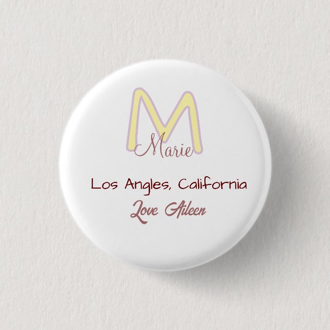 gelb rosa Monogramm Name Liebe Stadt marron trendy Button (Vorderseite)